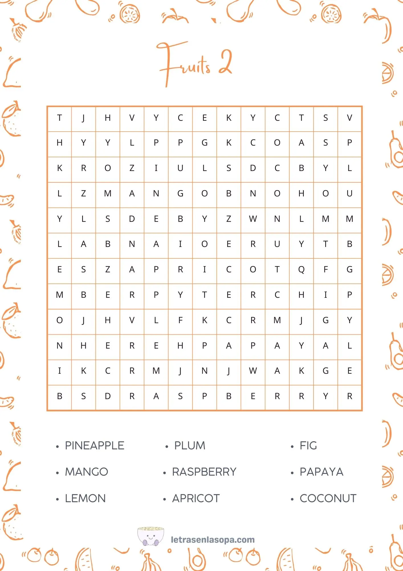 soluciones sopas de letras frutas en inglés