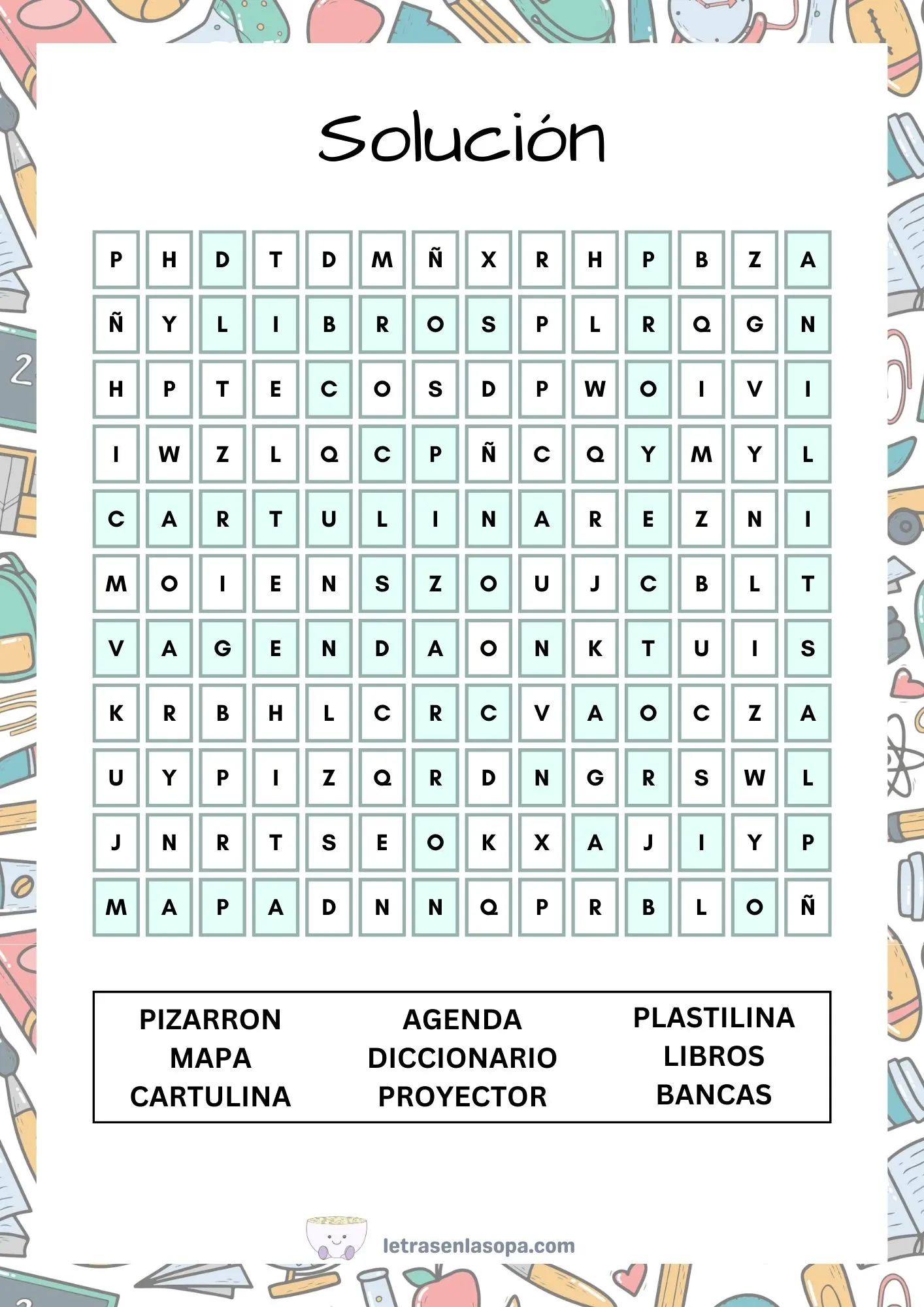 sopas de letras niños dificiles soluciones
