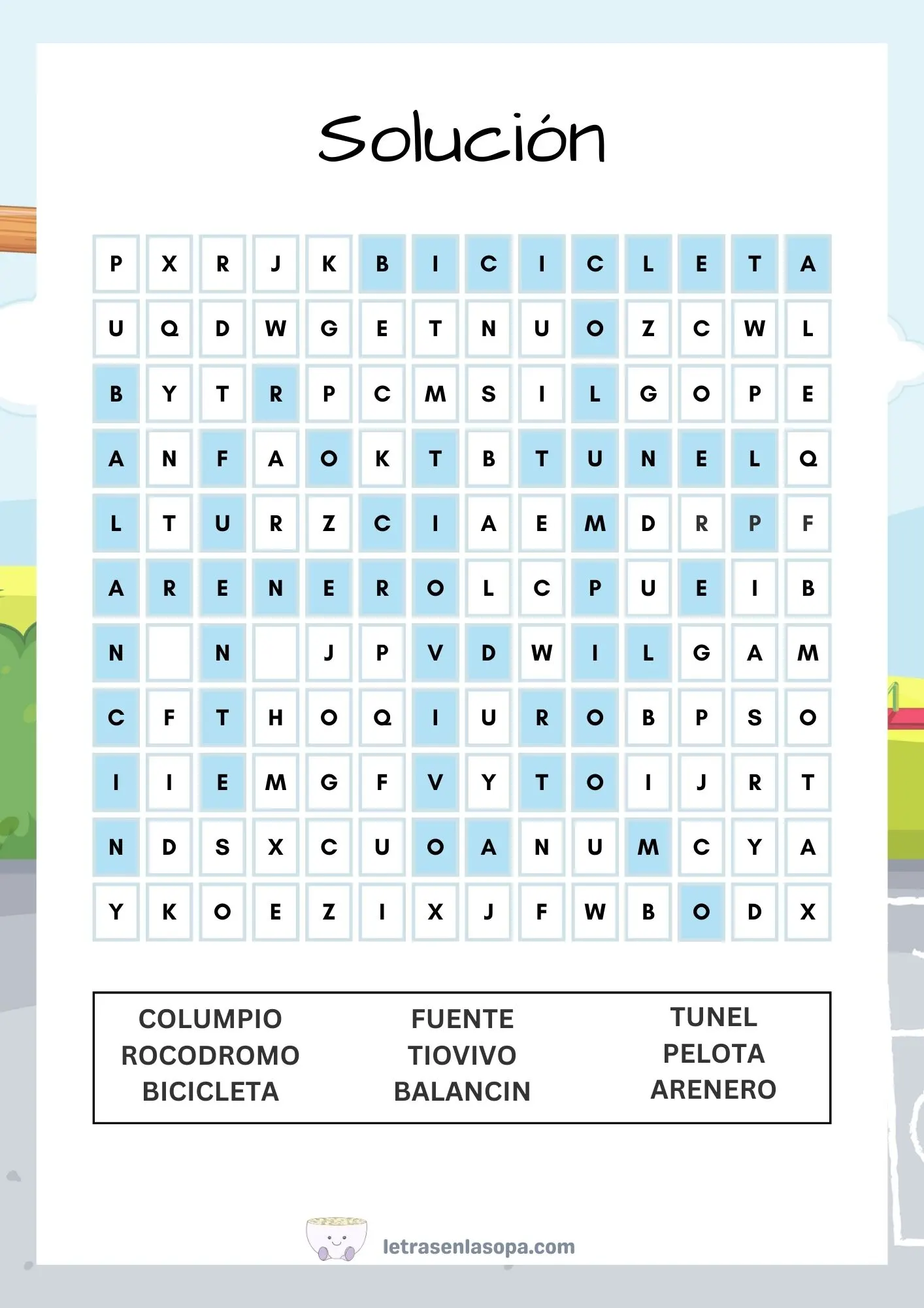 sopas de letras niños dificiles soluciones