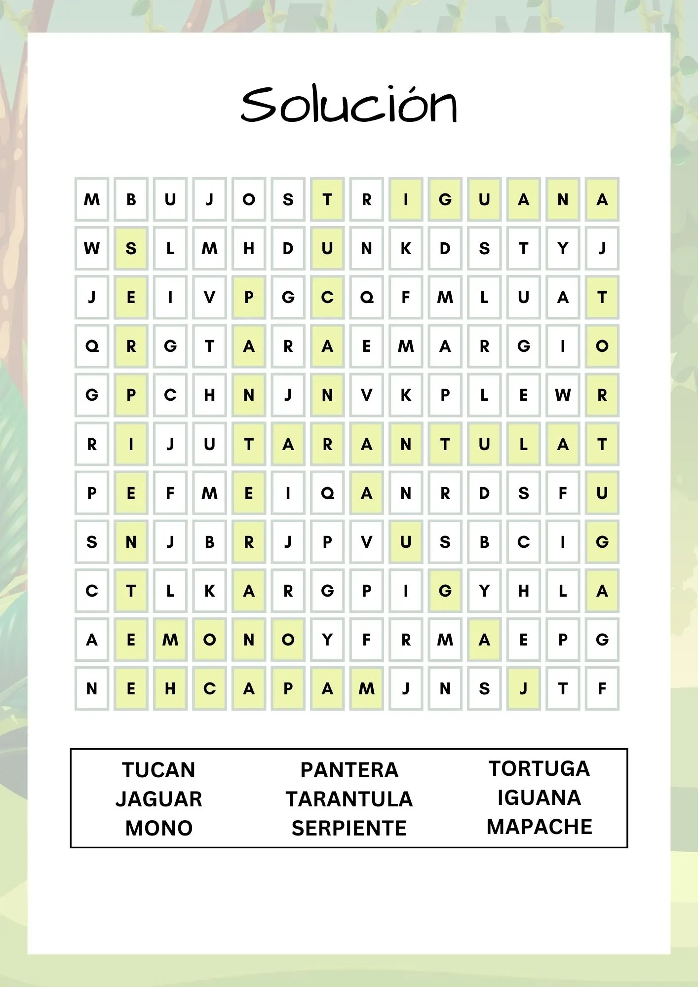 sopas de letras niños dificiles soluciones