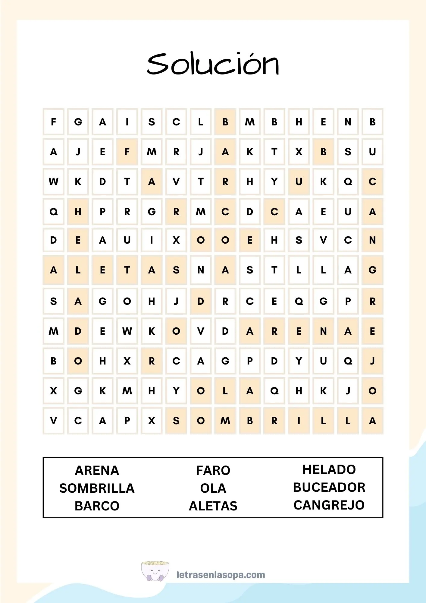 sopas de letras niños dificiles soluciones