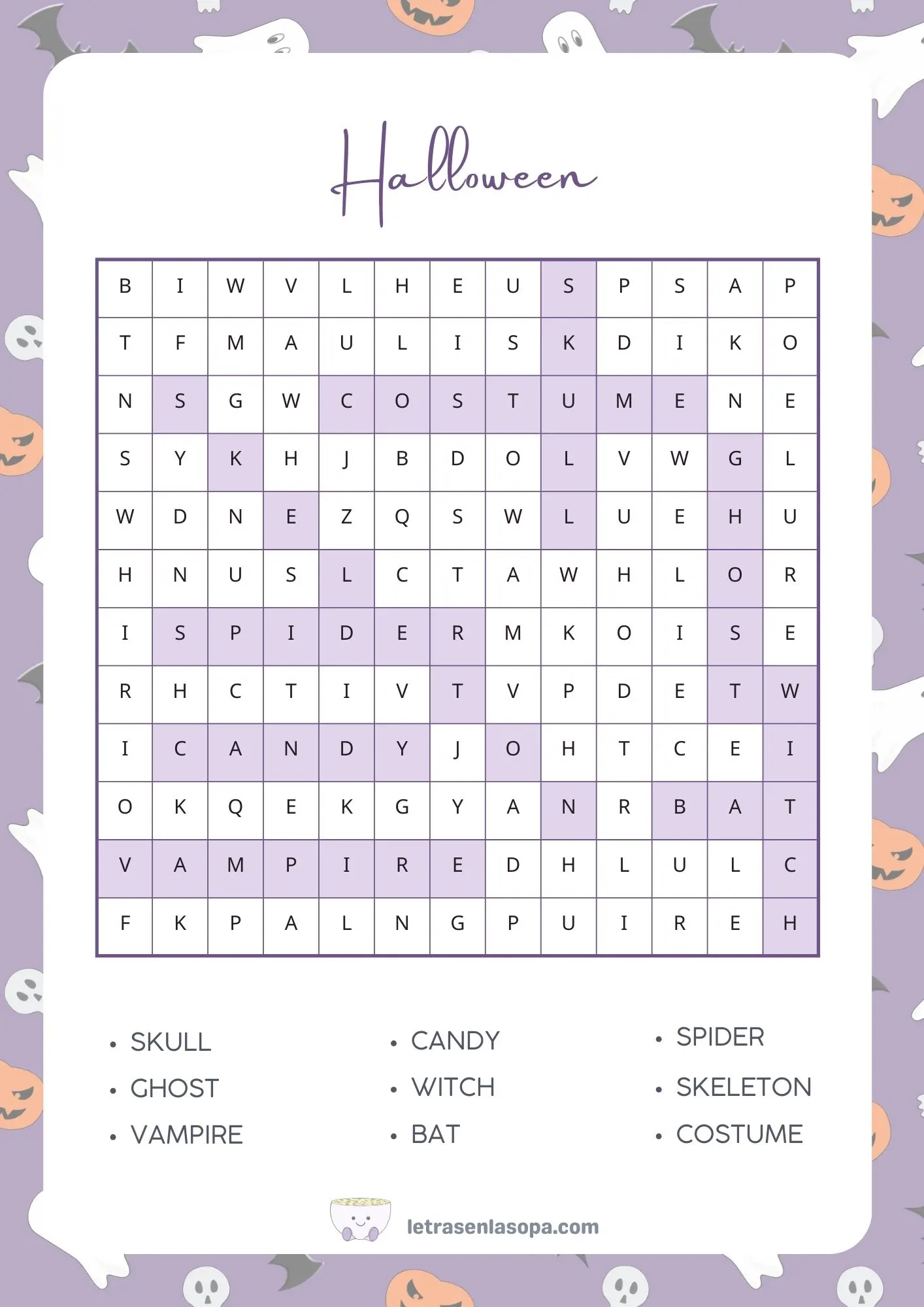 soluciones Sopas de letras halloween en inglés gratis
