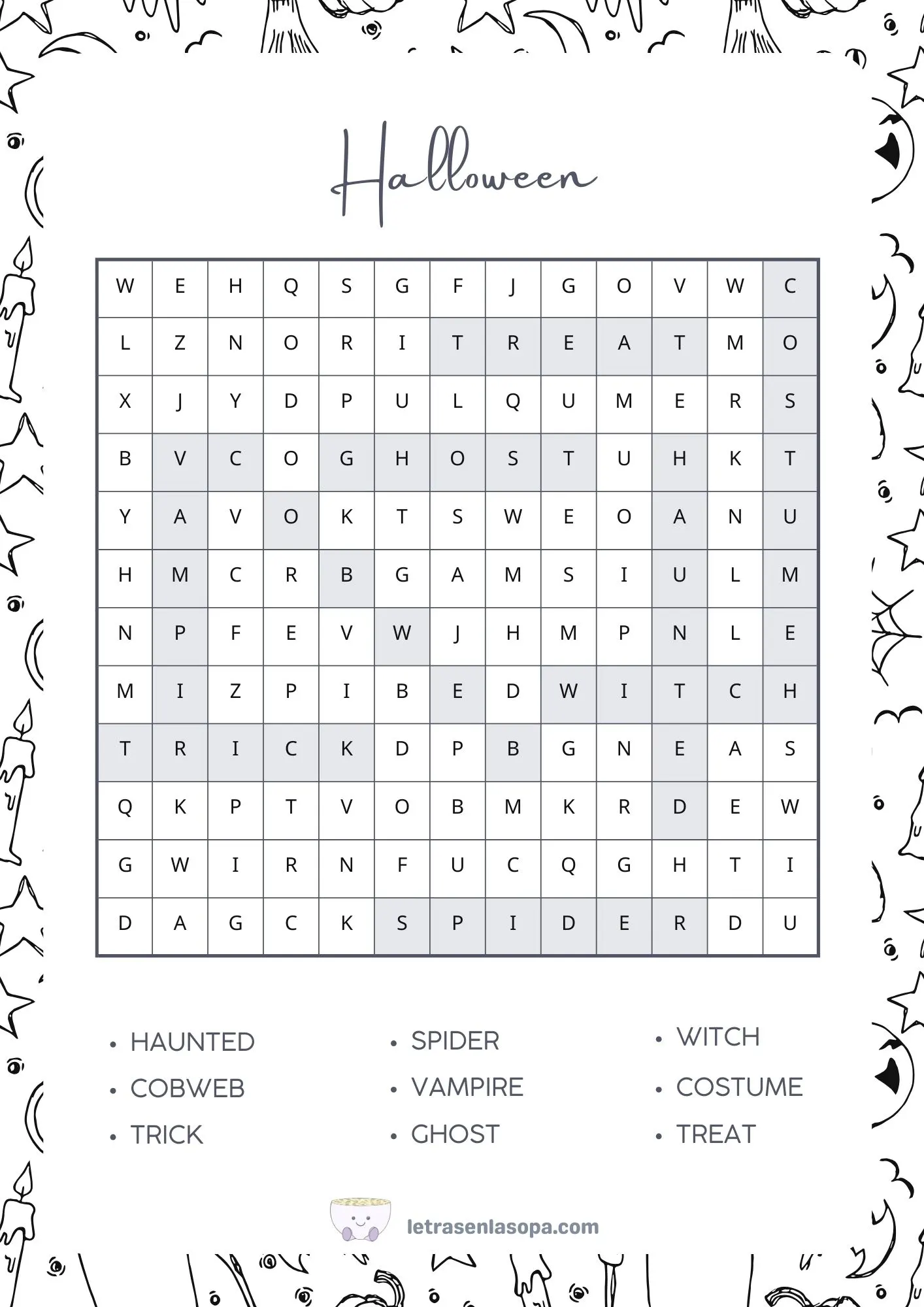 soluciones Sopas de letras halloween en inglés gratis