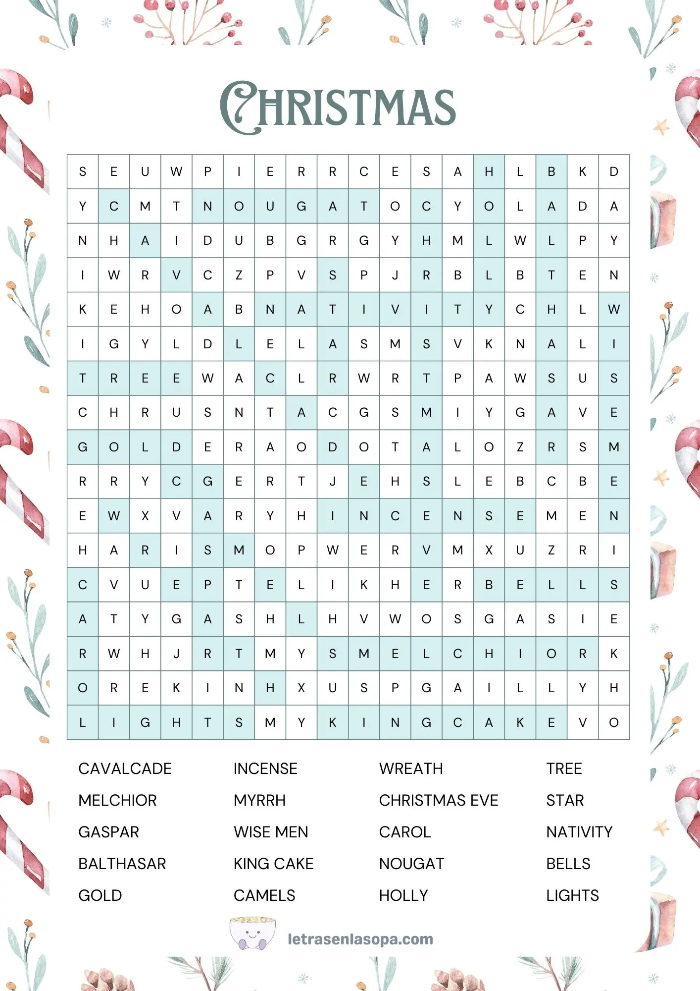 Soluciones Sopas de letras de navidad en inglés gratis