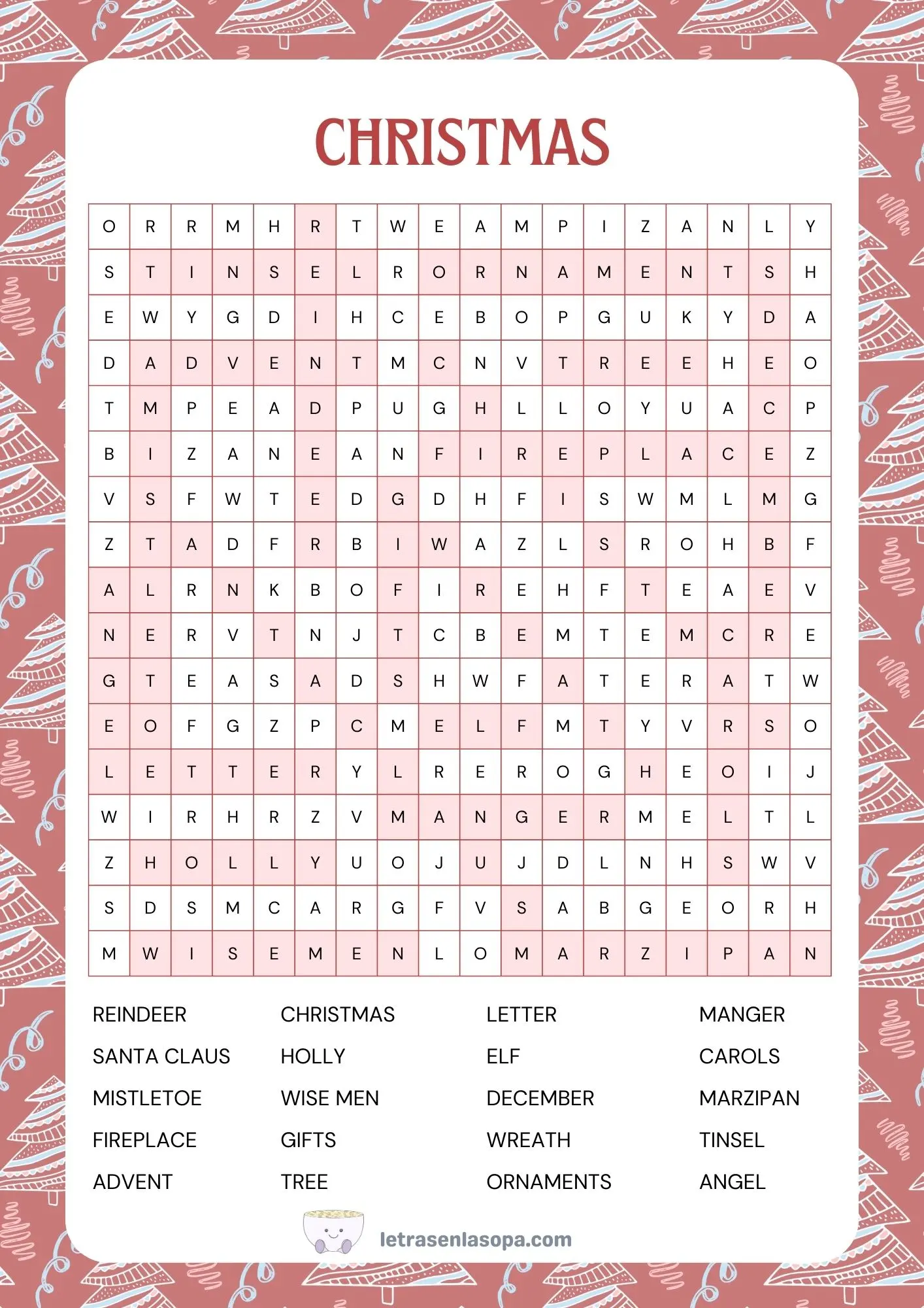 Soluciones Sopas de letras navidad en inglés gratis
