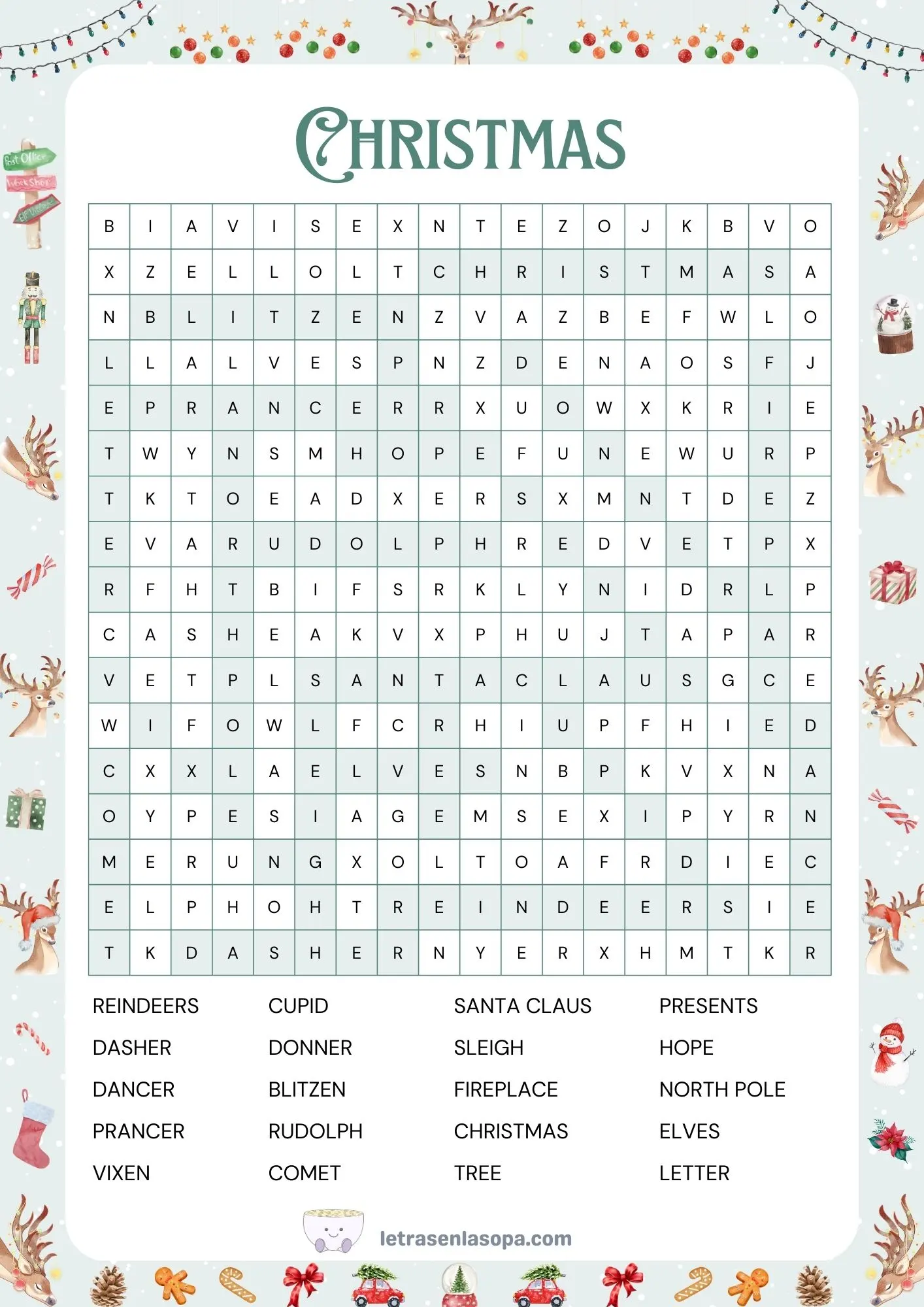 Soluciones Sopas de letras navidad en inglés gratis