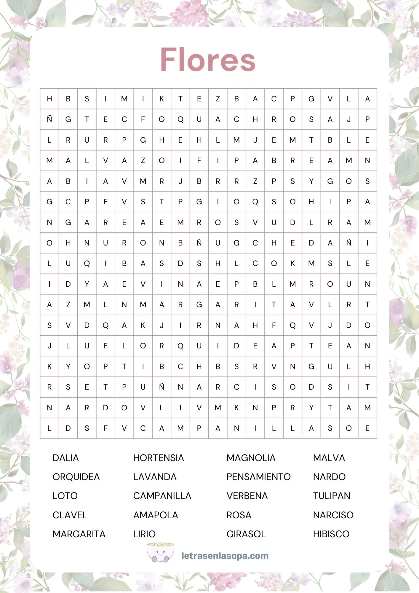 sopa de letras de flores para imprimir