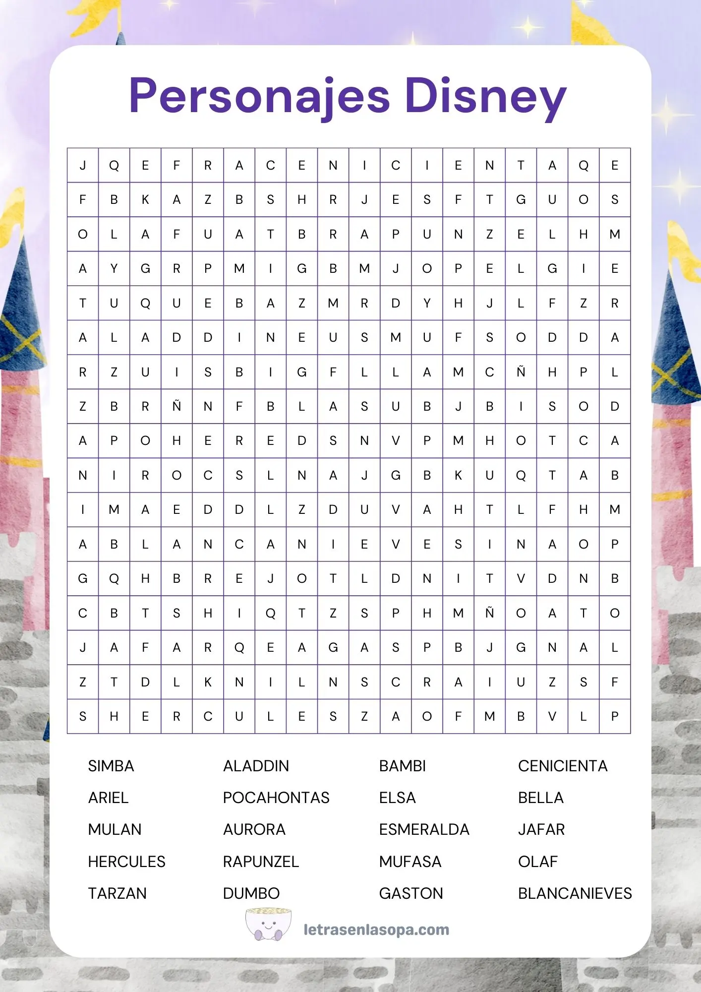 sopa de letras para imprimir disney